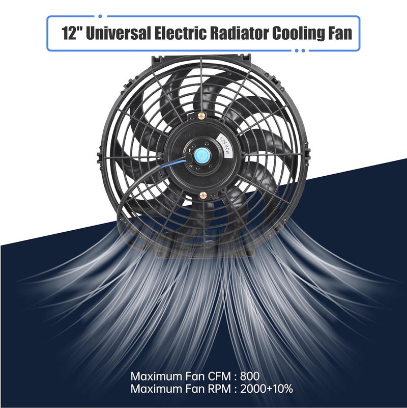 GESEXI 12" Electric Radiator Cooling Fan Assembly Kit, Universal High Performance 12V 80W Motor with Fan Mounting Kit - Black (2 Pack) - Image 3